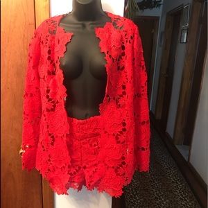 Red short pants suit